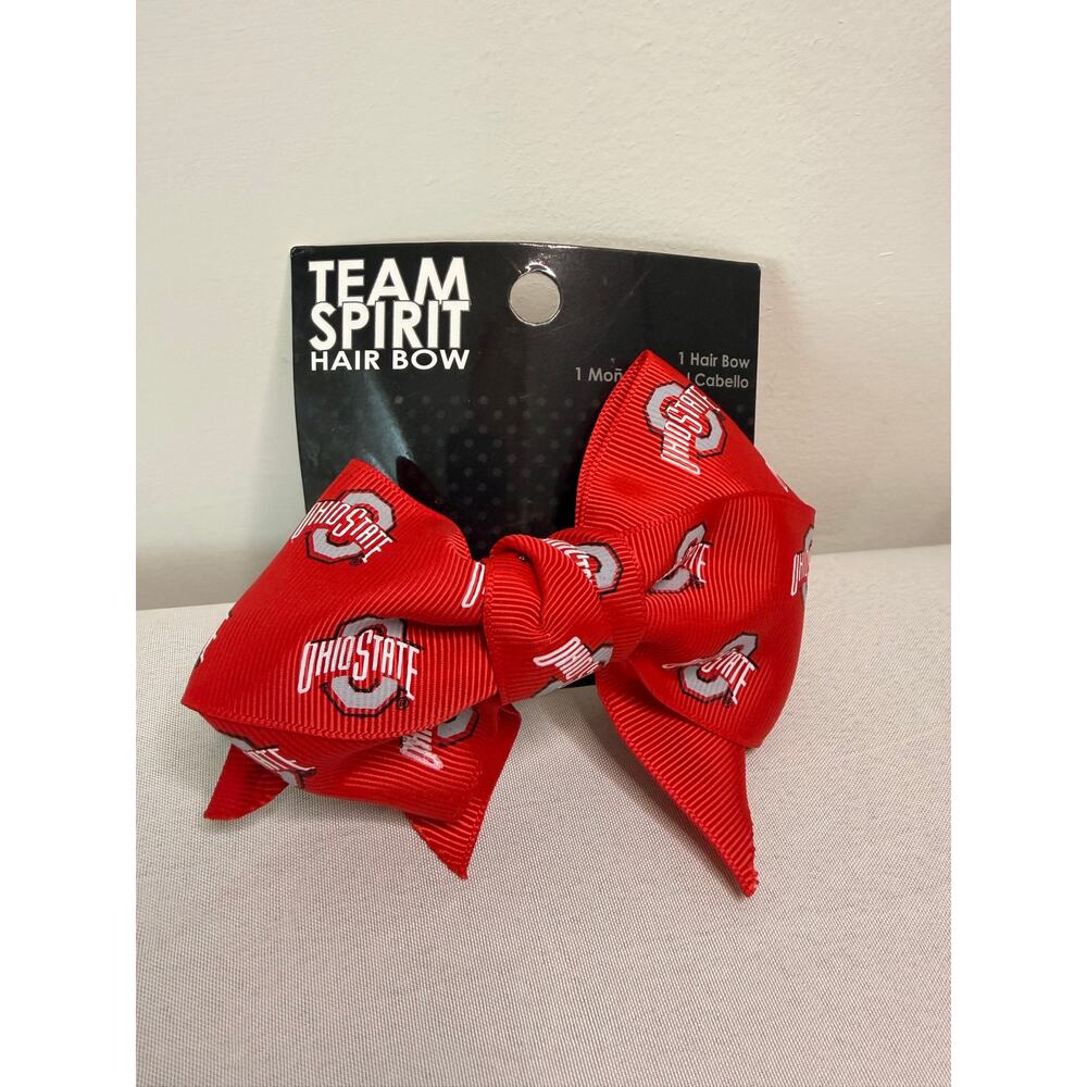 Ohio State Buckeyes Team Spirit Hair Bow Red Logo Ribbon Barrette NWT